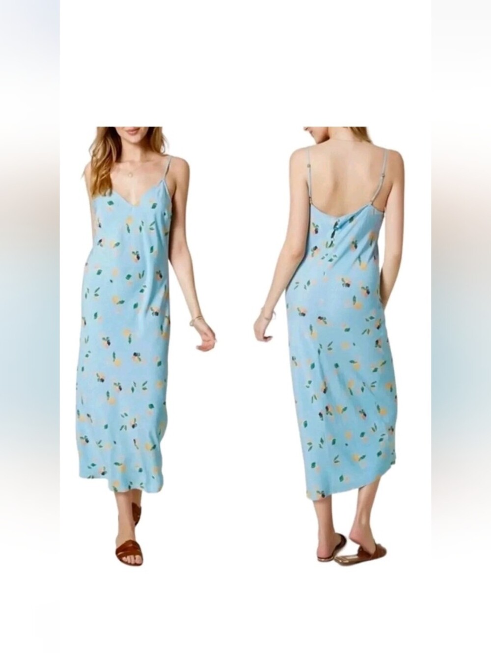O'Neill Izzy Floral Flowers Baby Blue Midi Dress Size Large